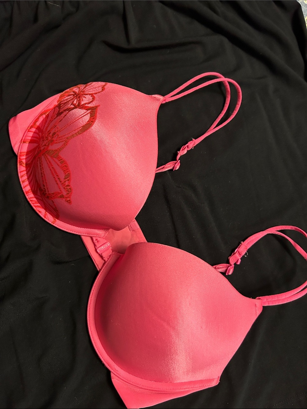 La SENZA Bright Pink Push-Up Bra with Floral Embroidery